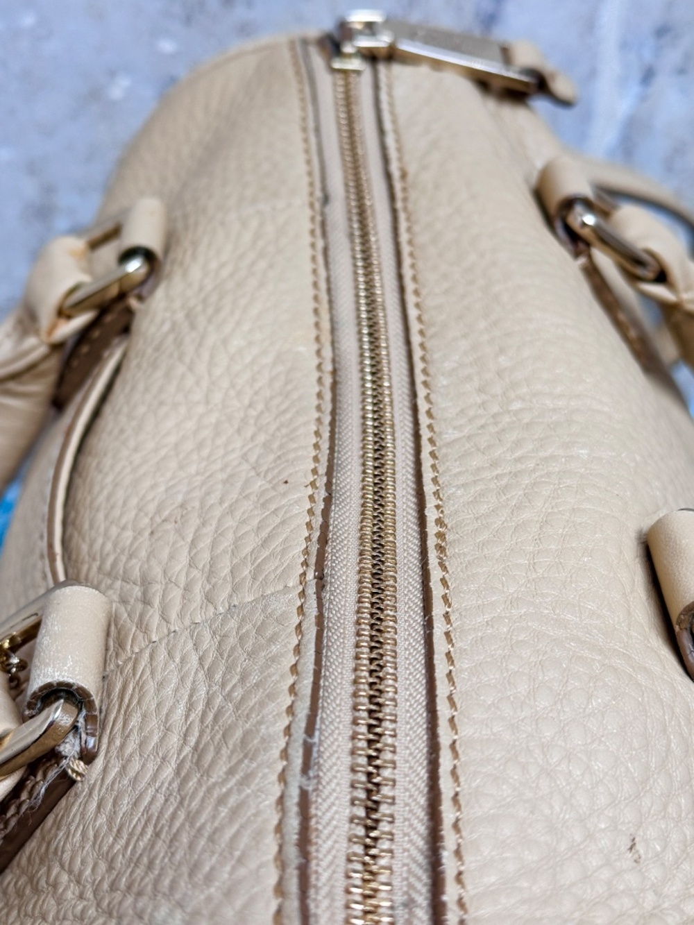 Cole Haan Jade Pebbled Leather Satchel Nude Beige Crossbody Shoulder Bag - Picture 6 of 15